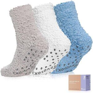 🆕Fuzzy Socks with Grips for Women Non Slip Hospital Crew Cozy Socks